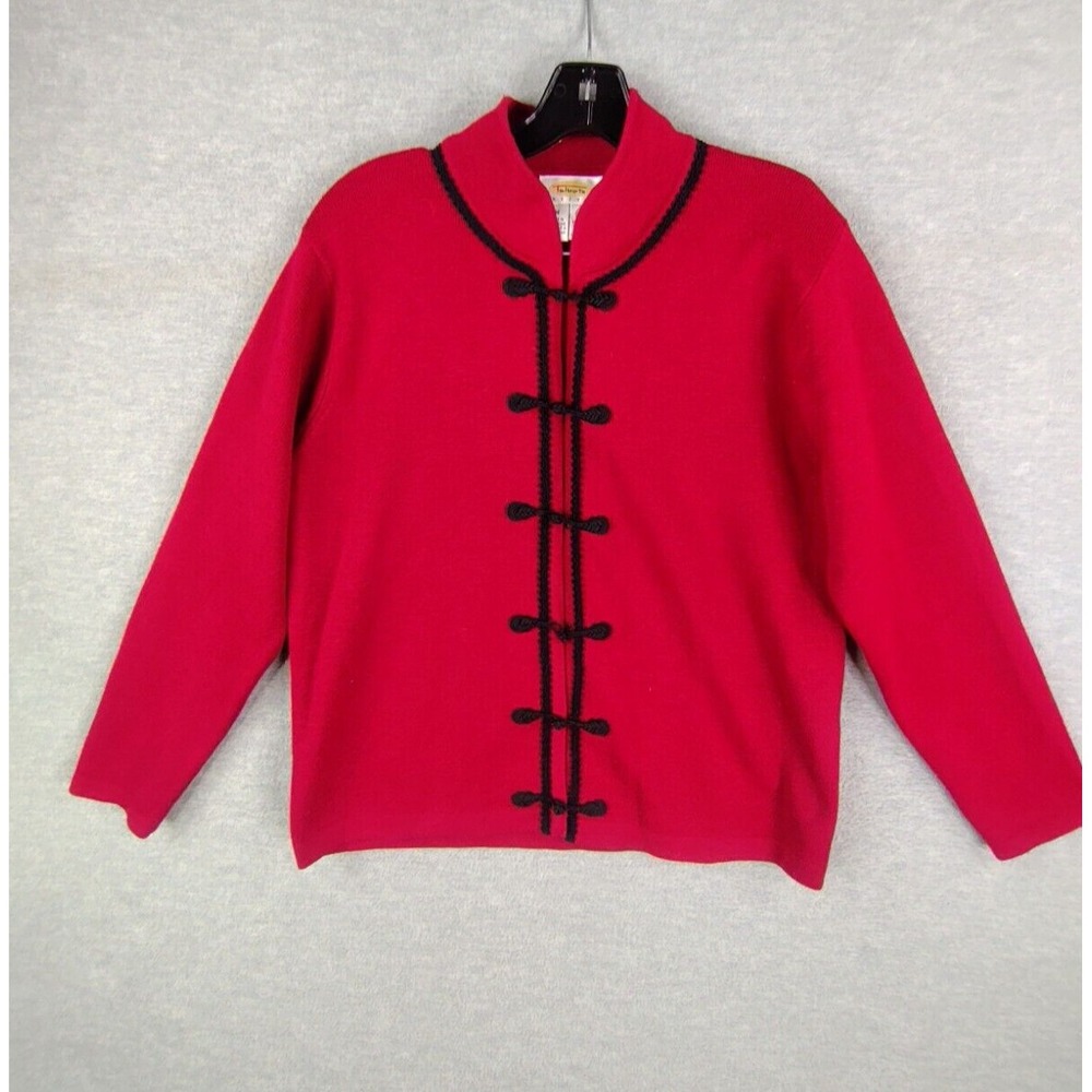 Talbots Womens Jacket Petite M Red 100% Wool Cardigan Toggle Knit Cabin Vintage